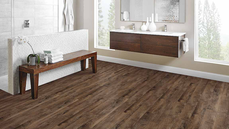 luxury vinyl plank flooring in a bathroom